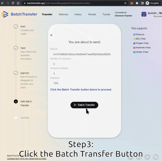 Safe Batch Transfer your tokens and save transaction fee (Gas).